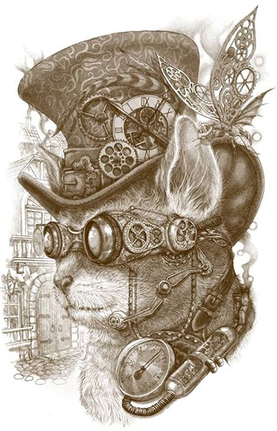 Image of a steampunk-fitted cat